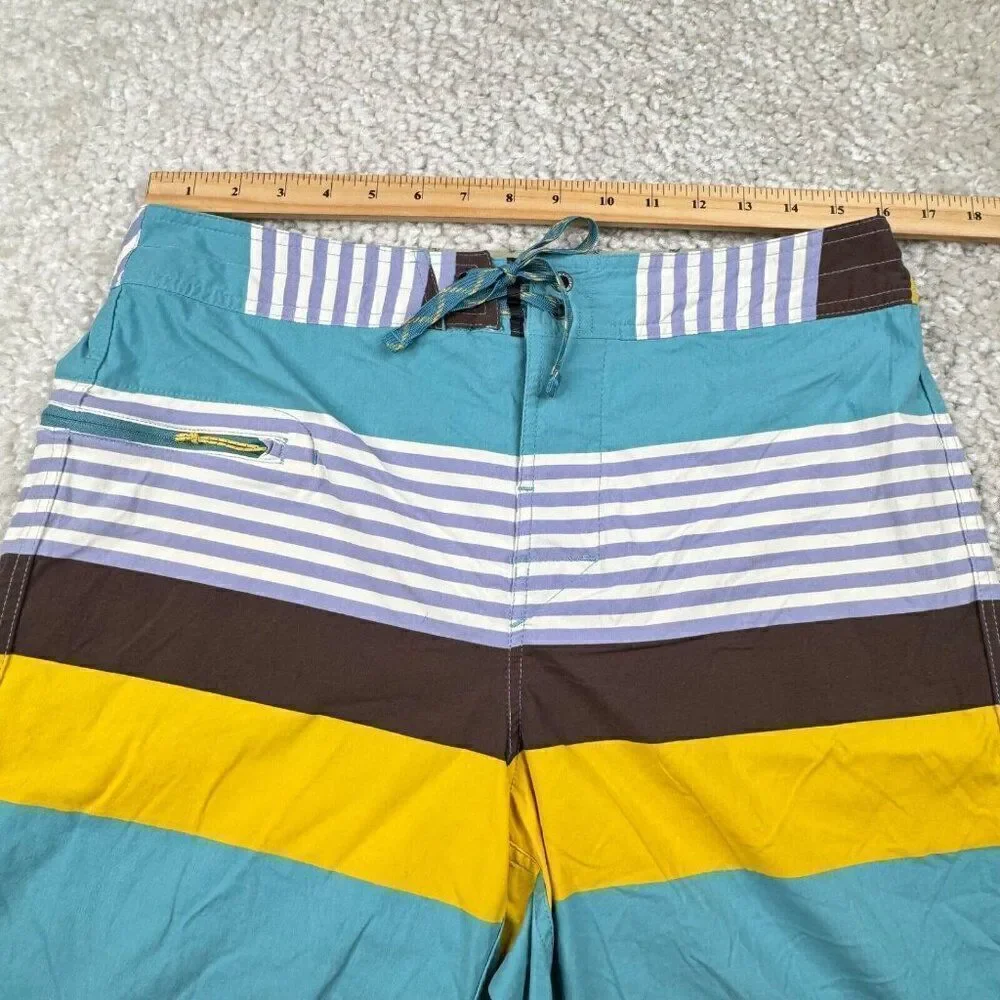 Patagonia Wavefarer Board Shorts Blue Yellow Striped 34